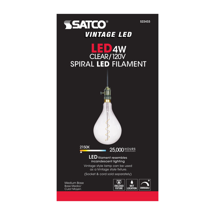 SATCO/NUVO 4PS52/LED/CL/E26/VINTAGE/120V 4W PS52 LED Vintage Style Clear 25000 Hours Medium Base 120V 2150K (S22433)