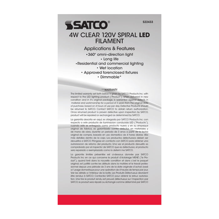 SATCO/NUVO 4PS52/LED/CL/E26/VINTAGE/120V 4W PS52 LED Vintage Style Clear 25000 Hours Medium Base 120V 2150K (S22433)