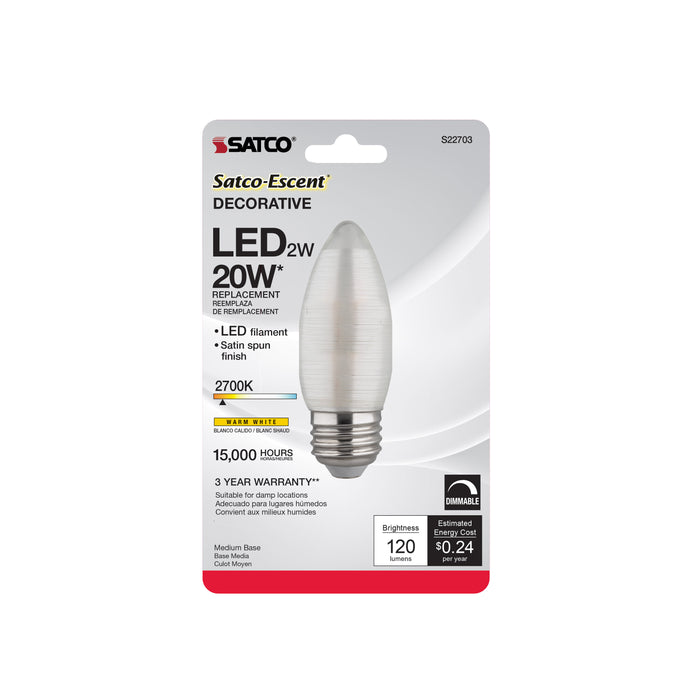 SATCO/NUVO 2W C11 LED Satin Spun Clear Medium Base 2700K 120Lm 120V (S22703)