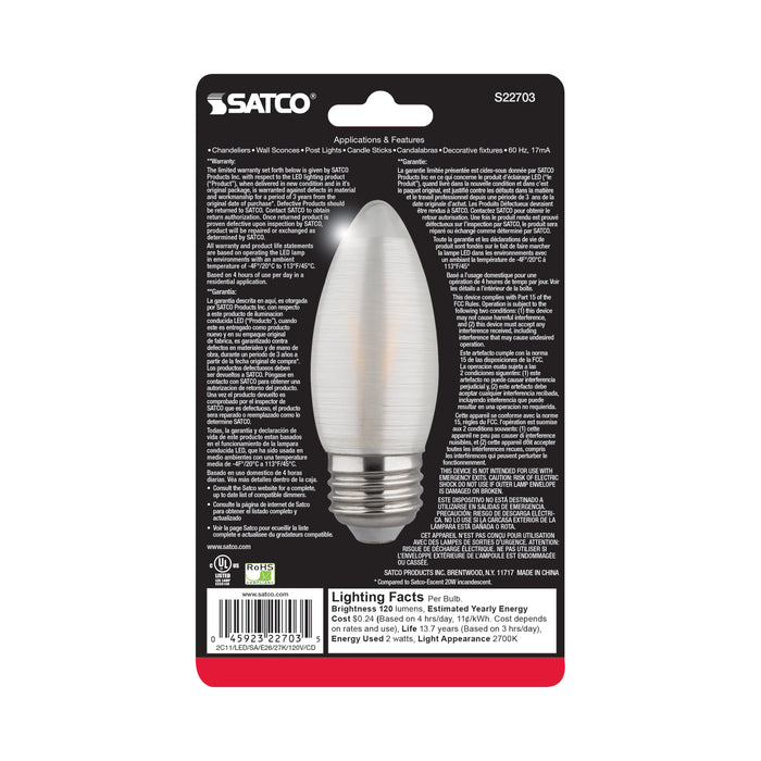 SATCO/NUVO 2W C11 LED Satin Spun Clear Medium Base 2700K 120Lm 120V (S22703)