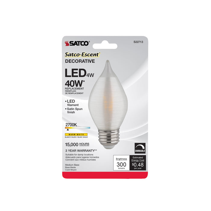 SATCO/NUVO 4W C15 LED Satin Spun Clear Medium Base 2700K 300Lm 120V (S22713)