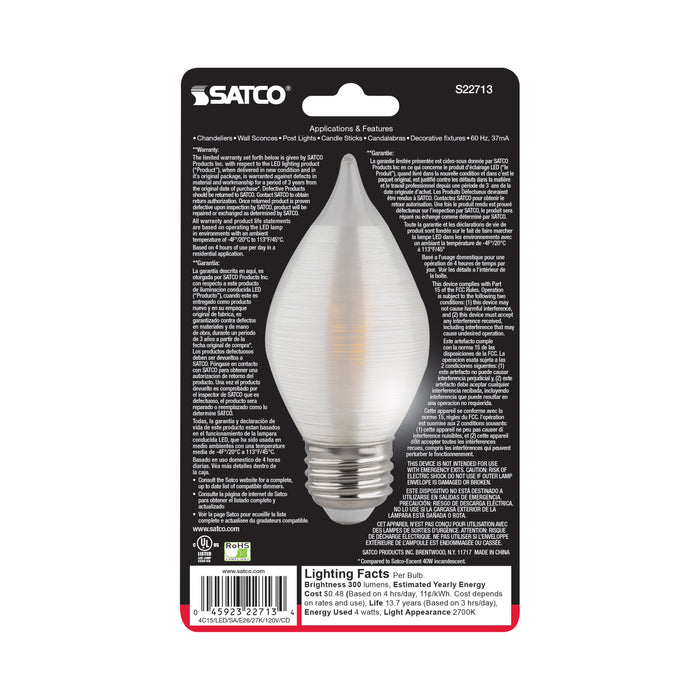SATCO/NUVO 4W C15 LED Satin Spun Clear Medium Base 2700K 300Lm 120V (S22713)