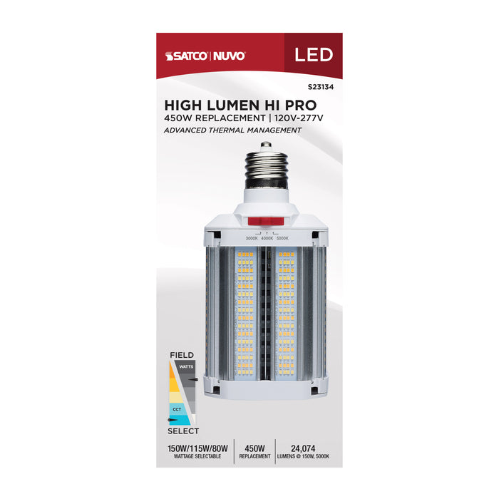 SATCO/NUVO LED Corn Cob Wattage/CCT Selectable 150W/115W/80W 3000K/4000K/5000K Mogul Extended Base 120-277V 450W HID Replacement (S23134)