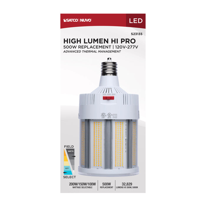SATCO/NUVO LED Corn Cob Wattage/CCT Selectable 200W/150W/100W 3000K/4000K/5000K Mogul Extended Base 120-277V 500W HID Replacement (S23135)