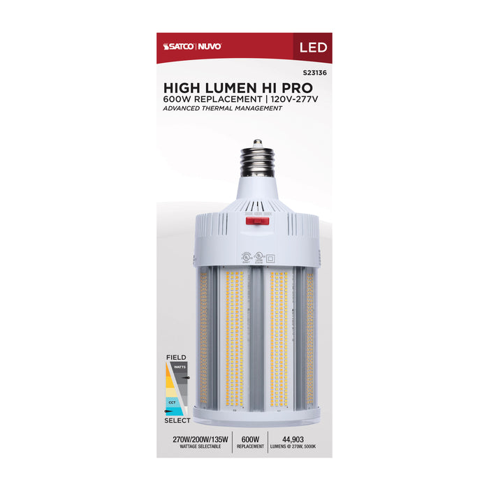 SATCO/NUVO LED Corn Cob Wattage/CCT Selectable 270W/200W/135W 3000K/4000K/5000K Mogul Extended Base 120-277V 600W HID Replacement (S23136)