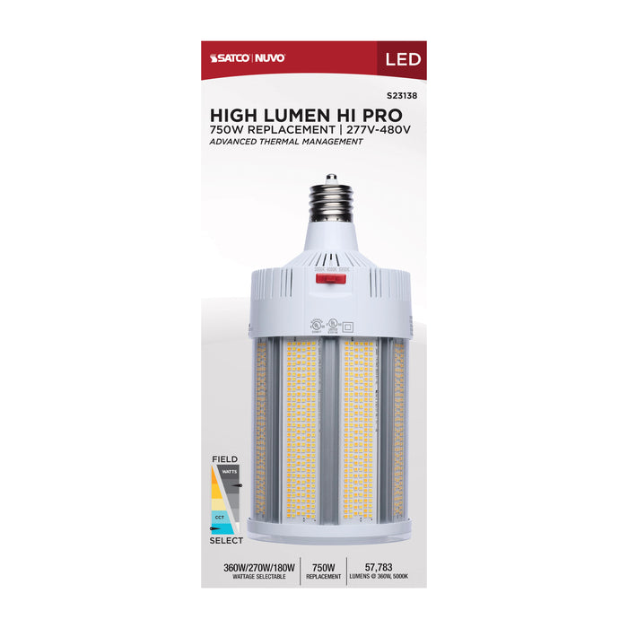 SATCO/NUVO LED Corn Cob Wattage/CCT Selectable 360W/270W/180W 3000K/4000K/5000K Mogul Extended Base 277-480V 750W HID Replacement (S23138)