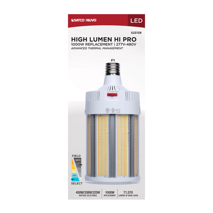 SATCO/NUVO LED Corn Cob Wattage/CCT Selectable 450W/338W/225W 3000K/4000K/5000K Mogul Extended Base 277-480V 1000W HID Replacement (S23139)