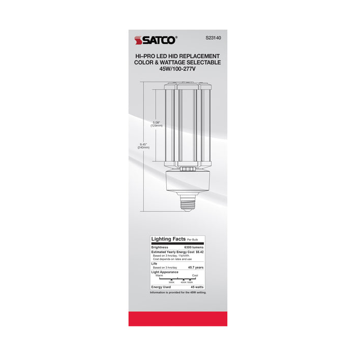 SATCO/NUVO 27W/36W/45W Wattage Selectable LED HID Replacement CCT Selectable 3000K/4000K/5000K Medium Base 100-277V (S23140)