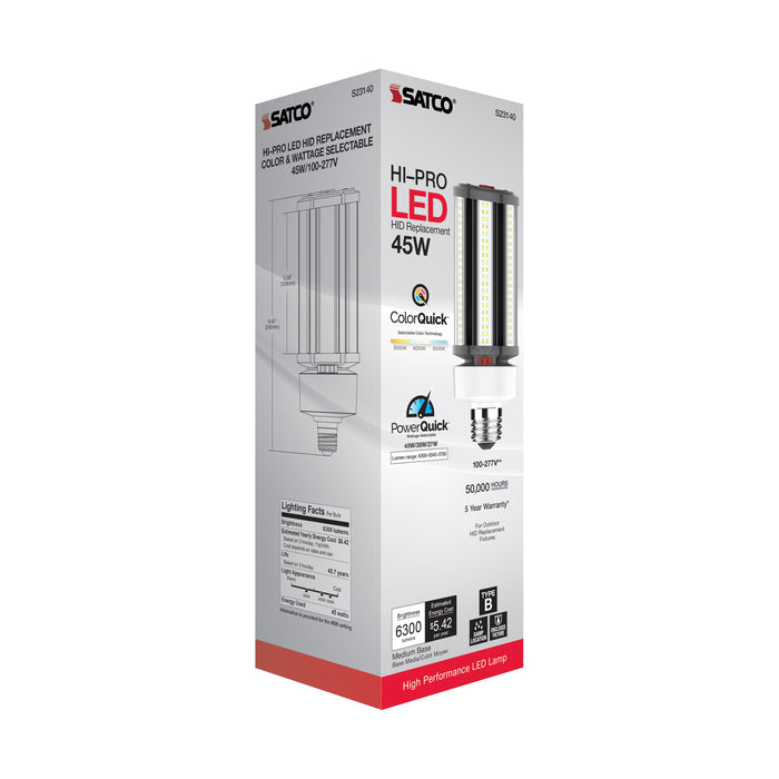 SATCO/NUVO 27W/36W/45W Wattage Selectable LED HID Replacement CCT Selectable 3000K/4000K/5000K Medium Base 100-277V (S23140)