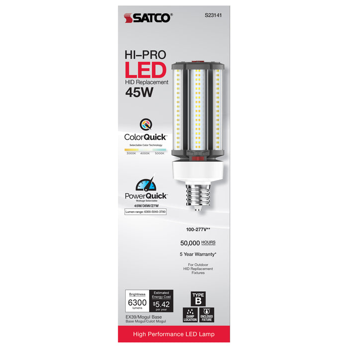 SATCO/NUVO 27W/36W/45W Wattage Selectable LED HID Replacement CCT Selectable 3000K/4000K/5000K Extended Mogul Base 100-277V (S23141)