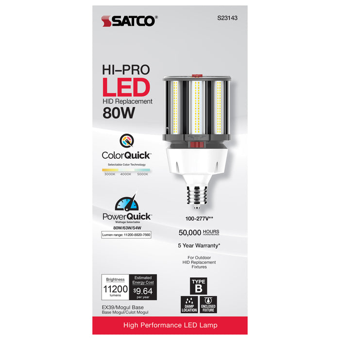 SATCO/NUVO 54W/63W/80W Wattage Selectable LED HID Replacement CCT Selectable 3000K/4000K/5000K Extended Mogul Base 100-277V (S23143)