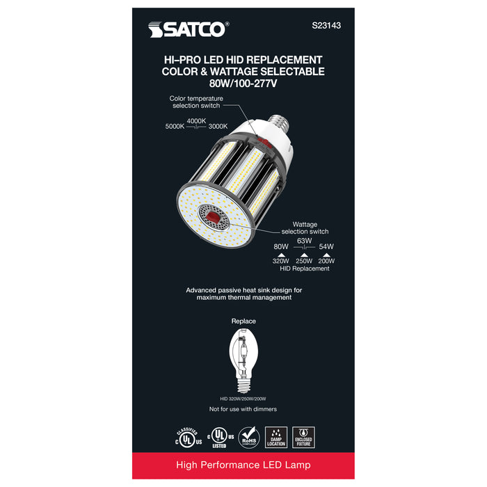 SATCO/NUVO 54W/63W/80W Wattage Selectable LED HID Replacement CCT Selectable 3000K/4000K/5000K Extended Mogul Base 100-277V (S23143)