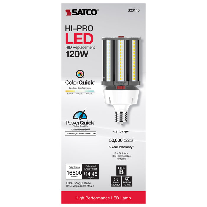 SATCO/NUVO 80W/100W/120W Wattage Selectable LED HID Replacement CCT Selectable 3000K/4000K/5000K Extended Mogul Base 100-277V (S23145)