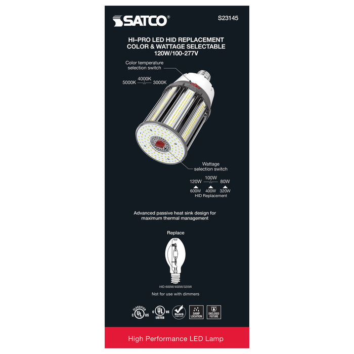SATCO/NUVO 80W/100W/120W Wattage Selectable LED HID Replacement CCT Selectable 3000K/4000K/5000K Extended Mogul Base 100-277V (S23145)