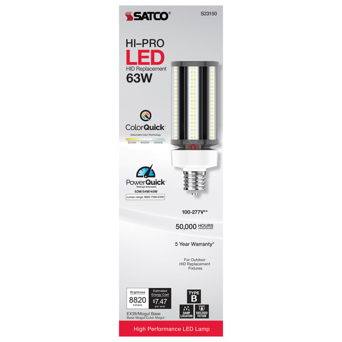 SATCO/NUVO 45W/54W/63W Wattage Selectable LED HID Replacement CCT Selectable 3000K/4000K/5000K Extended Mogul Base 100-277V (S23150)