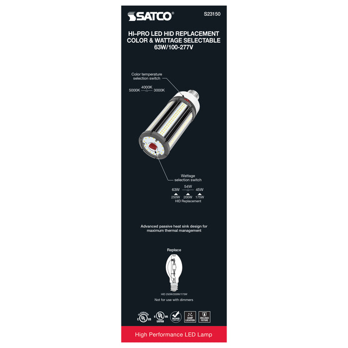 SATCO/NUVO 45W/54W/63W Wattage Selectable LED HID Replacement CCT Selectable 3000K/4000K/5000K Extended Mogul Base 100-277V (S23150)