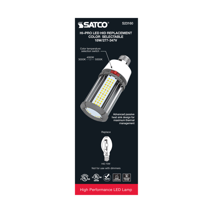 SATCO/NUVO 18W/LED/HID/CCT/E26 18W LED HID Replacement CCT Selectable 3000K/4000K/5000K Type B Ballast Bypass Medium E26 Base 277V-347V 80 CRI (S23160)