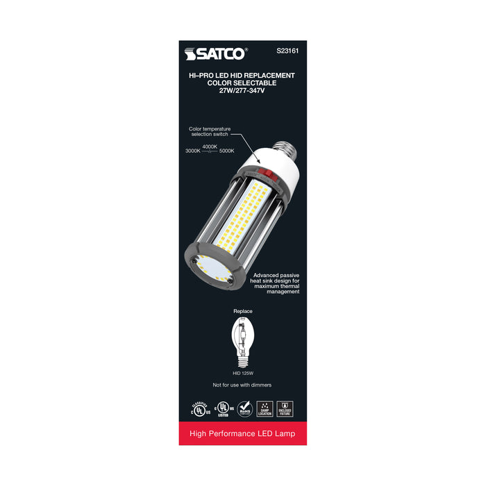 SATCO/NUVO 27W/LED/HID/CCT/E26 27W LED HID Replacement CCT Selectable 3000K/4000K/5000K Type B Ballast Bypass Medium E26 Base 277V-347V 80 CRI (S23161)