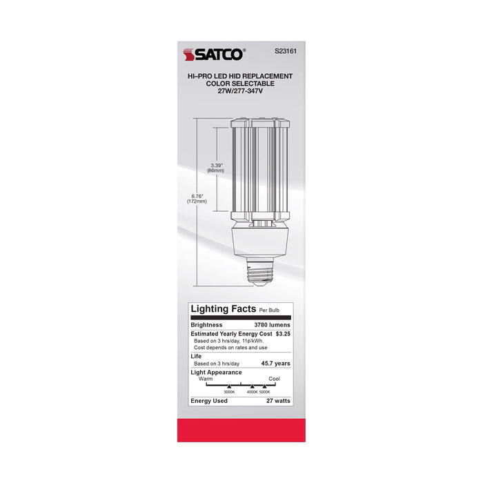 SATCO/NUVO 27W/LED/HID/CCT/E26 27W LED HID Replacement CCT Selectable 3000K/4000K/5000K Type B Ballast Bypass Medium E26 Base 277V-347V 80 CRI (S23161)