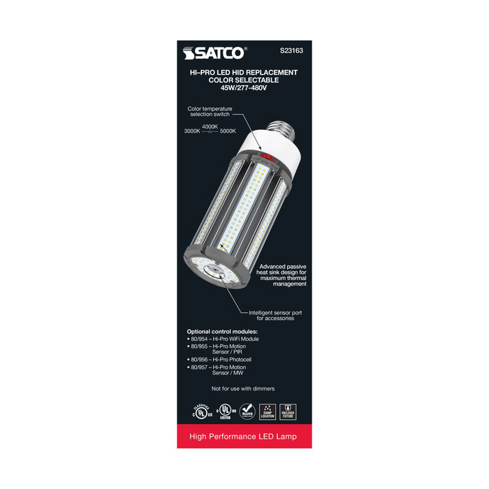 SATCO/NUVO 45W/LED/HID/CCT/E26 45W LED HID Replacement CCT Selectable 3000K/4000K/5000K Type B Ballast Bypass Medium E26 Base 277V-480V 80 CRI (S23163)