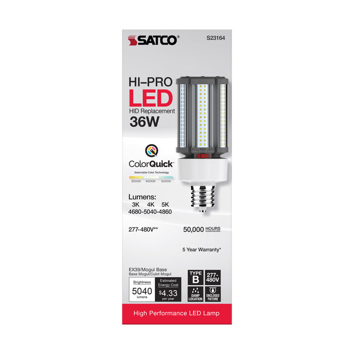 SATCO/NUVO 36W/LED/HID/CCT/EX39 36W LED HID Replacement CCT Selectable 3000K/4000K/5000K Type B Ballast Bypass Mogul Extended EX39 Base 80 CRI (S23164)