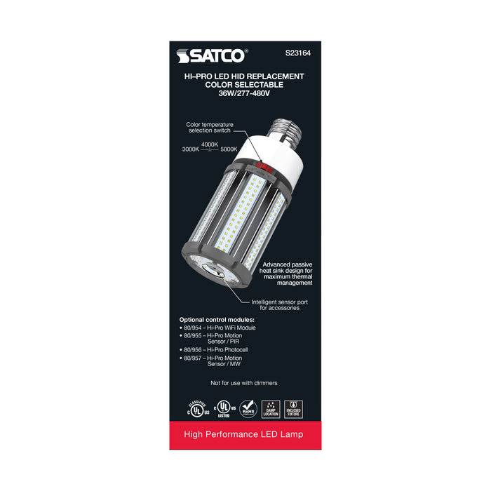 SATCO/NUVO 36W/LED/HID/CCT/EX39 36W LED HID Replacement CCT Selectable 3000K/4000K/5000K Type B Ballast Bypass Mogul Extended EX39 Base 80 CRI (S23164)