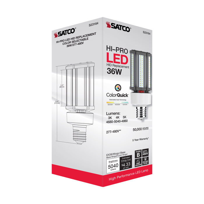 SATCO/NUVO 36W/LED/HID/CCT/EX39 36W LED HID Replacement CCT Selectable 3000K/4000K/5000K Type B Ballast Bypass Mogul Extended EX39 Base 80 CRI (S23164)