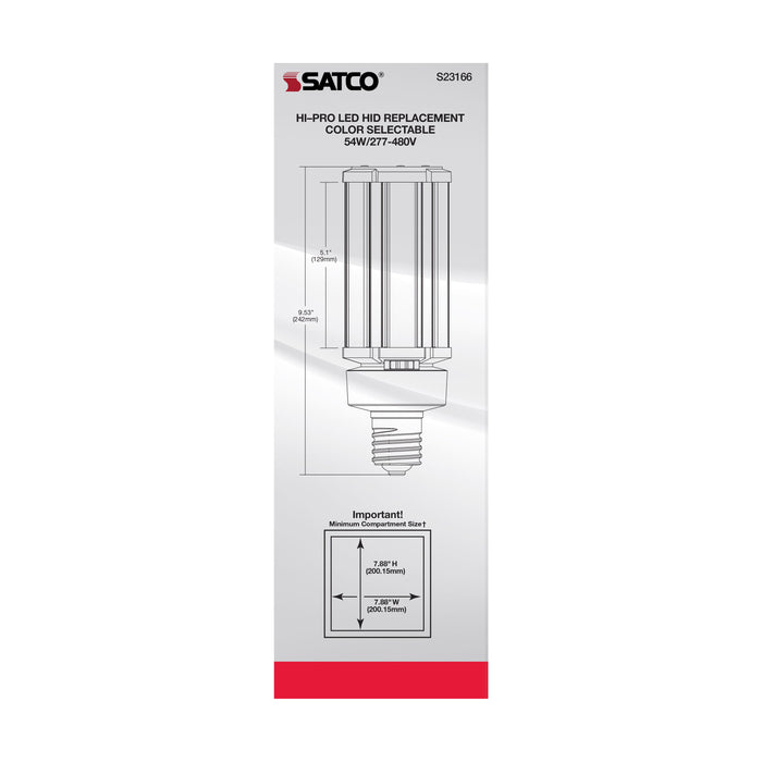 SATCO/NUVO 54W/LED/HID/CCT/EX39 54W LED HID Replacement CCT Selectable 3000K/4000K/5000K Type B Ballast Bypass Mogul Extended EX39 Base 80 CRI 277-480V (S23166)