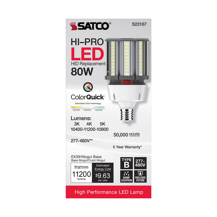SATCO/NUVO 80W/LED/HID/CCT/EX39 80W LED HID Replacement CCT Selectable 3000K/4000K/5000K Type B Ballast Bypass Mogul Extended EX39 Base 80 CRI (S23167)
