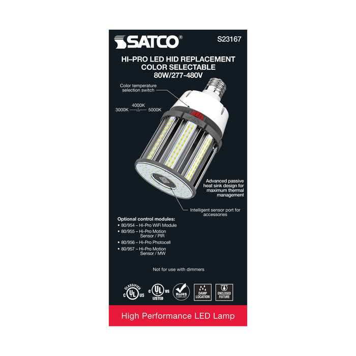 SATCO/NUVO 80W/LED/HID/CCT/EX39 80W LED HID Replacement CCT Selectable 3000K/4000K/5000K Type B Ballast Bypass Mogul Extended EX39 Base 80 CRI (S23167)
