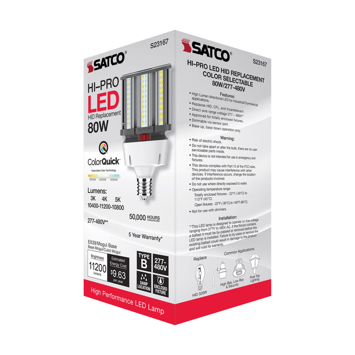 SATCO/NUVO 80W/LED/HID/CCT/EX39 80W LED HID Replacement CCT Selectable 3000K/4000K/5000K Type B Ballast Bypass Mogul Extended EX39 Base 80 CRI (S23167)
