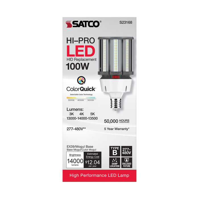 SATCO/NUVO 100W/LED/HID/CCT/EX39 100W LED HID Replacement CCT Selectable 3000K/4000K/5000K Type B Ballast Bypass Mogul Extended EX39 Base 80 CRI (S23168)