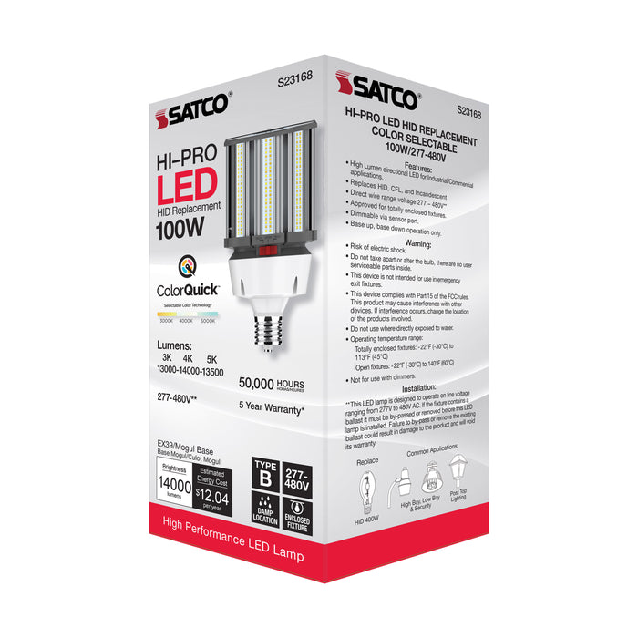 SATCO/NUVO 100W/LED/HID/CCT/EX39 100W LED HID Replacement CCT Selectable 3000K/4000K/5000K Type B Ballast Bypass Mogul Extended EX39 Base 80 CRI (S23168)