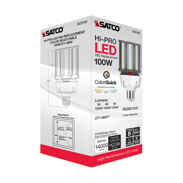 SATCO/NUVO 100W/LED/HID/CCT/EX39 100W LED HID Replacement CCT Selectable 3000K/4000K/5000K Type B Ballast Bypass Mogul Extended EX39 Base 80 CRI (S23168)