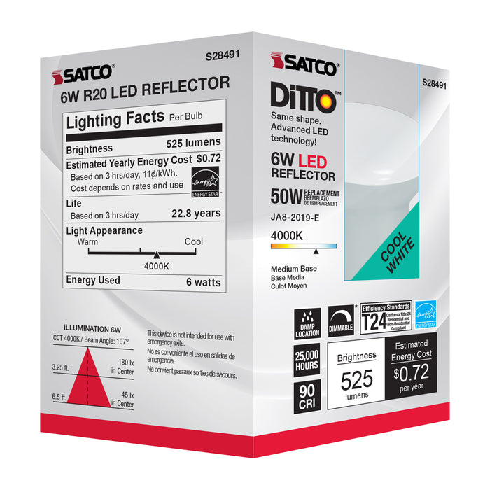 SATCO/NUVO 6W R20 LED 4000K Medium Base 120V (S28491)