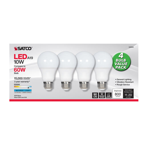 SATCO/NUVO 10W A19 LED Frosted 5000K Medium Base 120V 4-Pack (S28563)