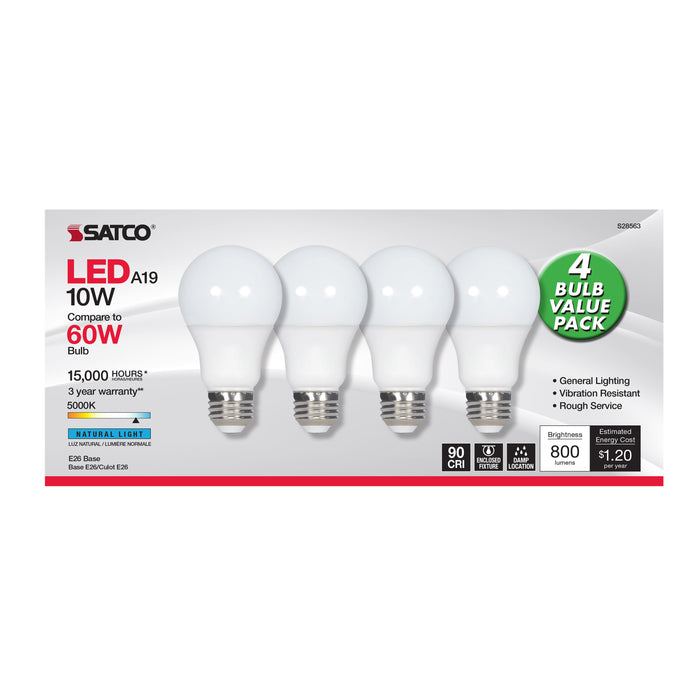 SATCO/NUVO 10W A19 LED Frosted 5000K Medium Base 120V 4-Pack (S28563)