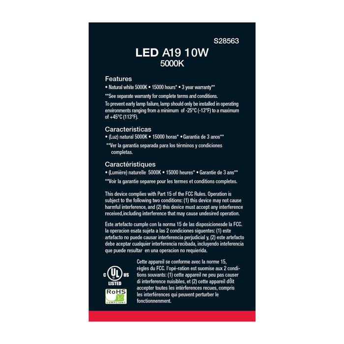 SATCO/NUVO 10W A19 LED Frosted 5000K Medium Base 120V 4-Pack (S28563)