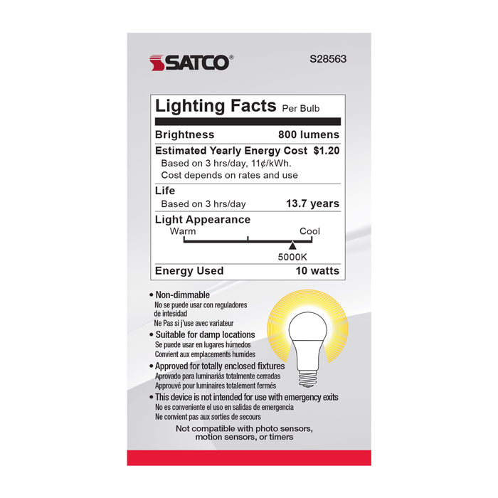 SATCO/NUVO 10W A19 LED Frosted 5000K Medium Base 120V 4-Pack (S28563)