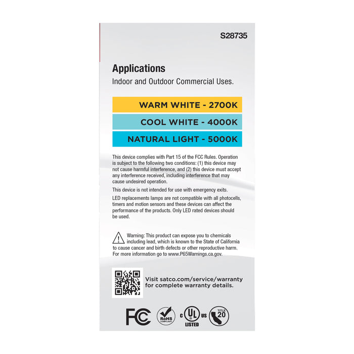 SATCO/NUVO 15W LED A21 High Lumen CCT Selectable 2700K/4000K/5000K Medium E26 Base 120-277V White (S28735)