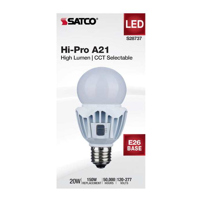 SATCO/NUVO 20W LED A21 High Lumen CCT Selectable 2700K/4000K/5000K 2760Lm/3020Lm/2860Lm 80 CRI 120-277V E26 Base (S28737)