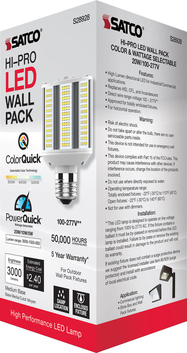 SATCO/NUVO 5W/10W/20W Wattage Selectable LED Hi-Pro Wall Pack CCT Selectable 3000K/4000K/5000K Medium Base 100-277V (S28928)