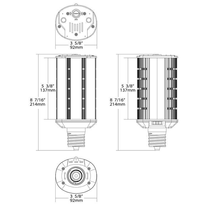 SATCO/NUVO 20W/30W/40W Wattage Selectable LED Hi-Pro Wall Pack CCT Selectable 3000K/4000K/5000K Extended Mogul Base 100-277V (S28930)
