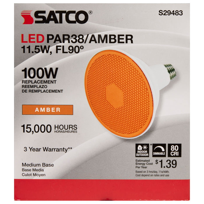 SATCO/NUVO 11.5W PAR38 LED Amber 90 Degree Beam Angle Medium Base 120V (S29483)