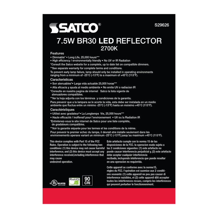 SATCO/NUVO 7.5W BR30 LED 2700K GU24 Base 120V (S29626)