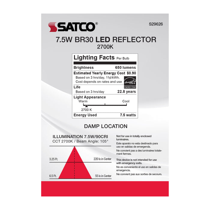 SATCO/NUVO 7.5W BR30 LED 2700K GU24 Base 120V (S29626)