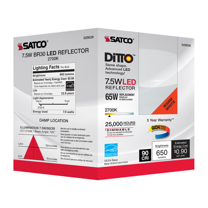 SATCO/NUVO 7.5W BR30 LED 2700K GU24 Base 120V (S29626)
