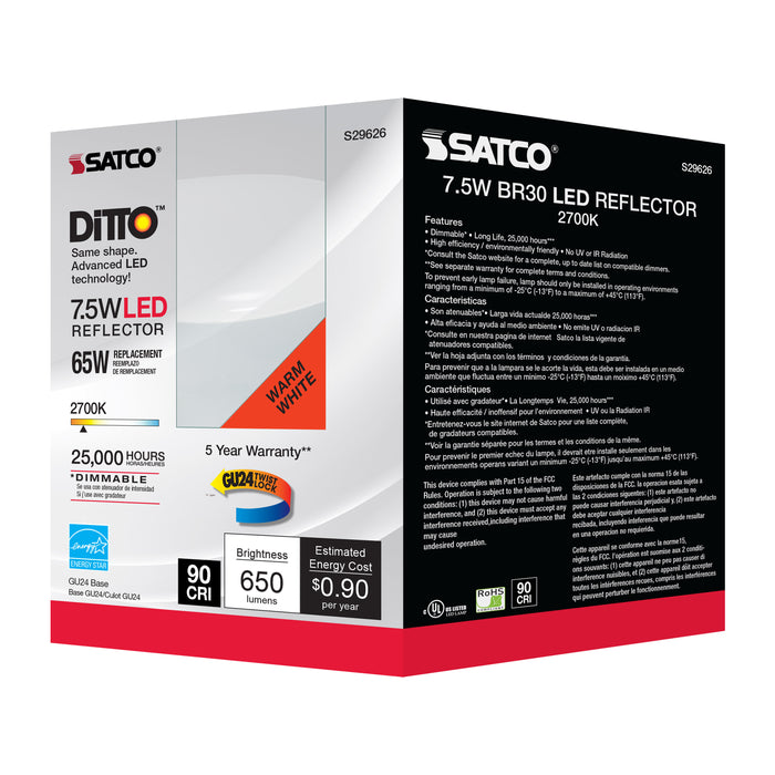 SATCO/NUVO 7.5W BR30 LED 2700K GU24 Base 120V (S29626)