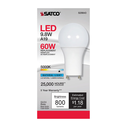 SATCO/NUVO 9.8W A19 LED 5000K GU24 Base 220 Degree Beam Spread 120V (S29843)