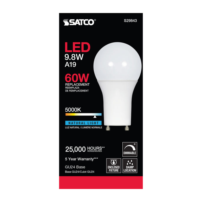 SATCO/NUVO 9.8W A19 LED 5000K GU24 Base 220 Degree Beam Spread 120V (S29843)